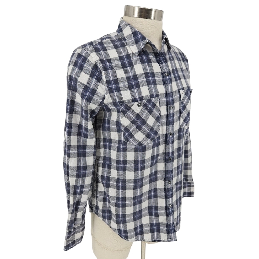True Religion Utility Shirt Blue Plaid Long Sleeve Button Up Collared Top XS - Picture 2 of 8